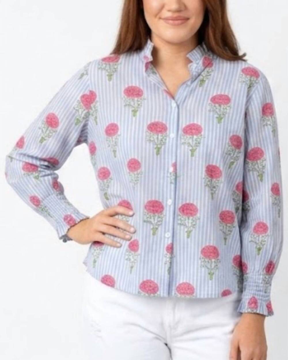 NEW LAYERZ CLOTHING renee floral stripe top in blue multi